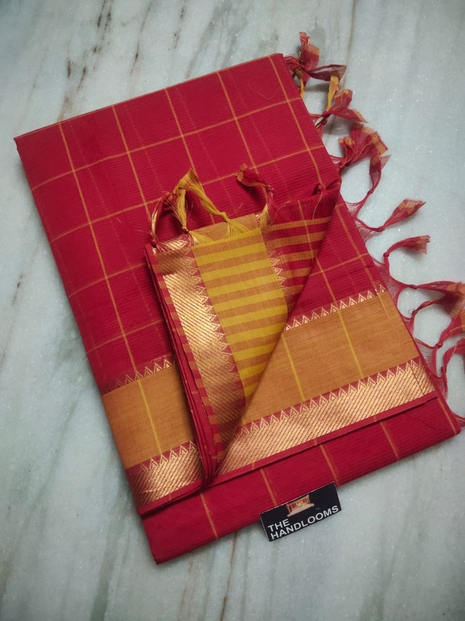 Taupe Beige Mangalagiri Pure Handloom Cotton Saree with Gold Zari Border